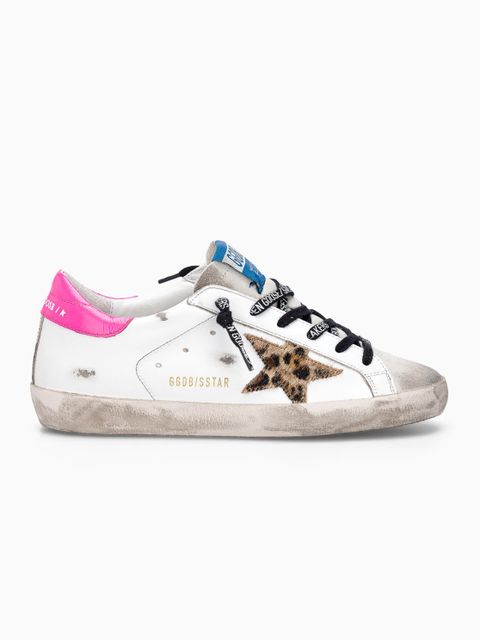 GOLDEN GOOSE - Białe sneakersy Superstar z gwiazdą w cętki - zdjęcie produktu nr 1