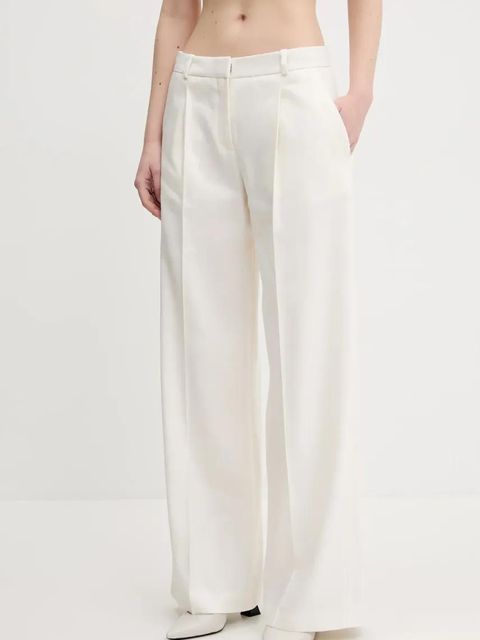 HUGO spodnie lniane damskie kolor beżowy szerokie high waist 50537619 - zdjęcie produktu nr 1