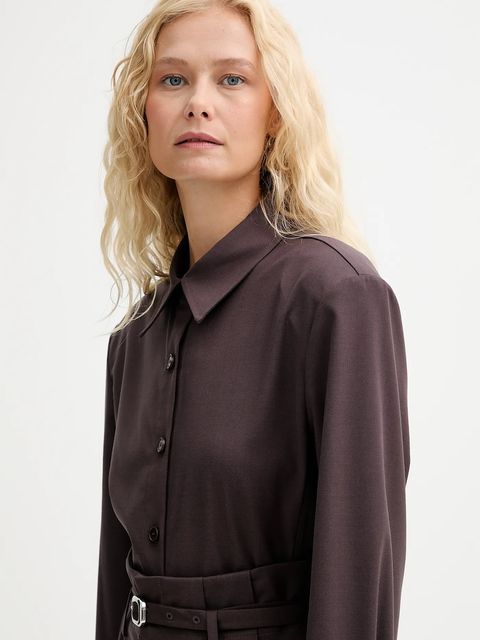 ISABELLE BLANCHE koszula z wełną damska kolor bordowy regular z kołnierzykiem klasycznym IS25FW-C037-T002