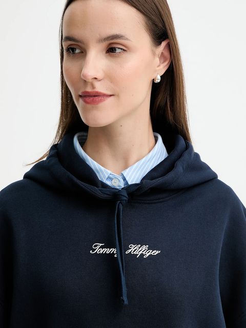 Tommy Hilfiger bluza damska kolor granatowy z kapturem z nadrukiem WW0WW47459