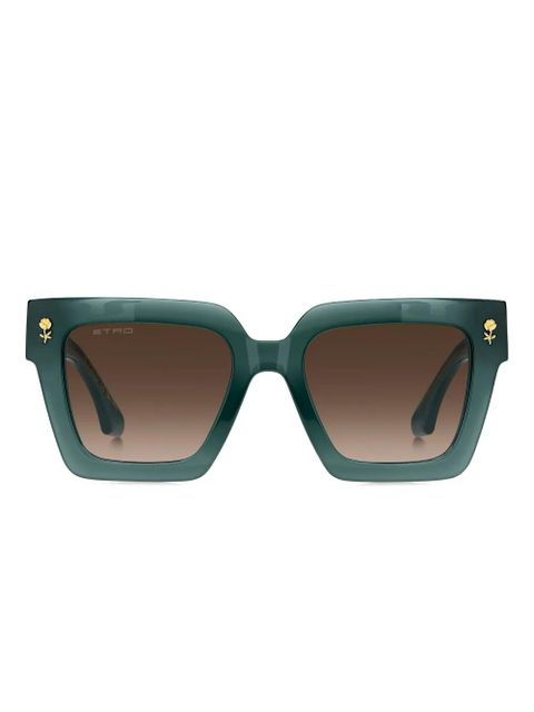 ETRO rose-embellished square-frame sunglasses - Green - zdjęcie produktu nr 1