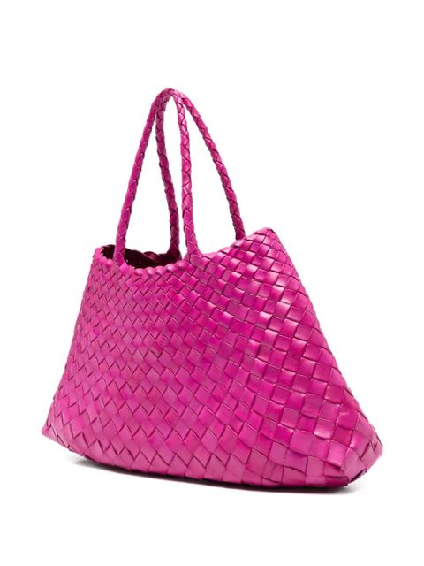 DRAGON DIFFUSION leather woven top-handle tote bag - Pink