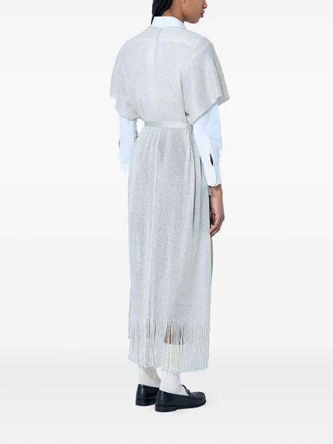 Max Mara fringe-hem tie-belt cardigan - White
