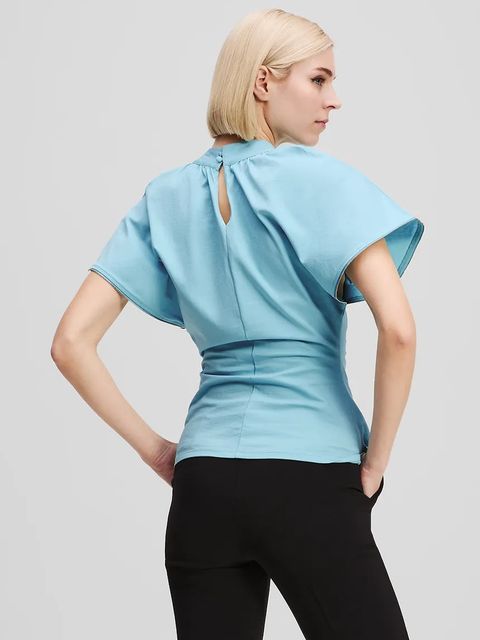 Karl Lagerfeld t-shirt bawełniany damskie kolor niebieski z półgolfem A3W17012