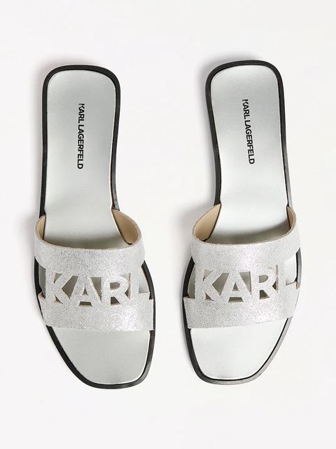 Karl Lagerfeld klapki zamszowe SKOOT II damskie kolor srebrny KL80402