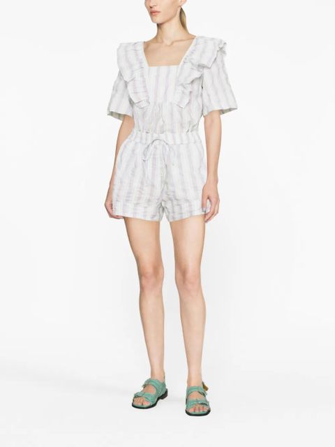 GANNI striped seersucker shorts - Green