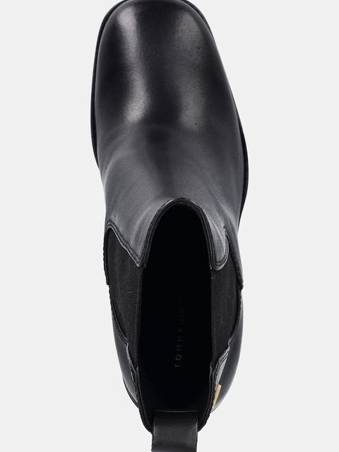 Tommy Hilfiger botki skórzane SQUARE TOE CHELSEA HIGH BLOCK HL damskie kolor czarny na słupku FW0FW08844