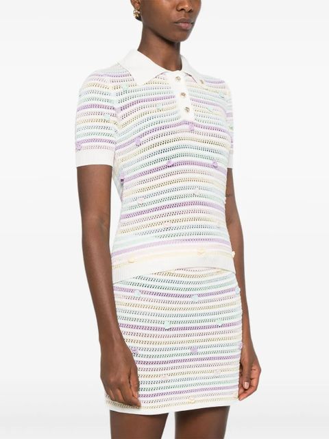 Casablanca striped crochet polo shirt - White