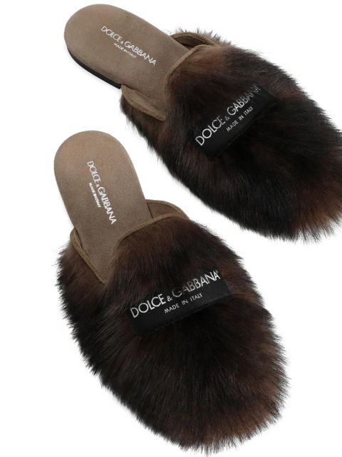 Dolce & Gabbana shearling and suede slippers - Brown