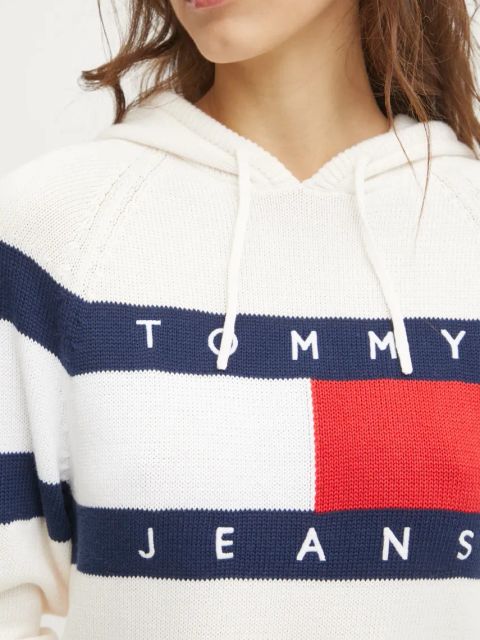 Tommy Jeans sukienka bawełniana kolor beżowy mini dopasowana DW0DW19470