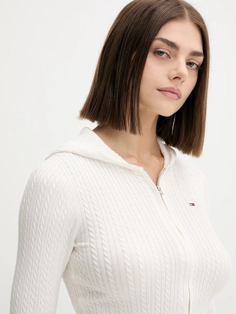 Tommy Jeans kardigan damski kolor biały lekki DW0DW21673