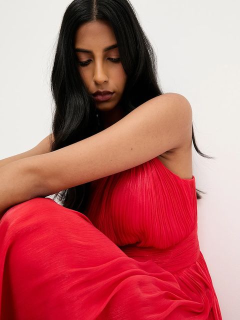 Answear.LAB sukienka kolor czerwony maxi rozkloszowana