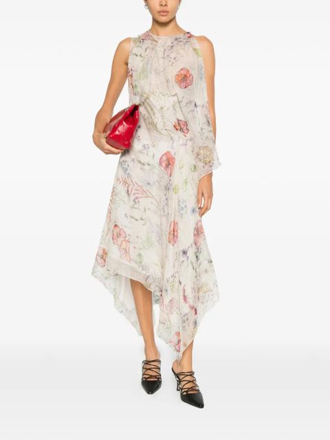 Alexander McQueen floral-print midi dress - Neutrals