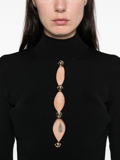 Self-Portrait long-sleeve ribbed-knit top - Black