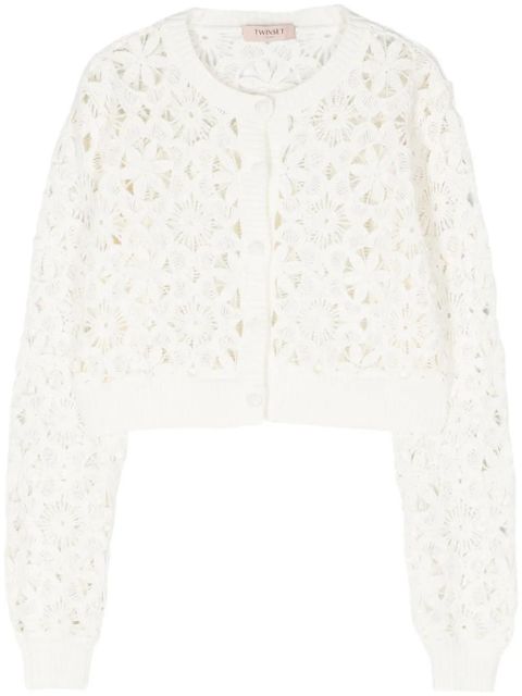 TWINSET cropped floral open-knit cardigan - White - zdjęcie produktu nr 1