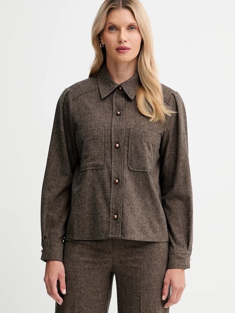 Sessun koszula z dodatkiem wełny damska kolor brązowy relaxed z kołnierzykiem klasycznym 25110009 - zdjęcie produktu nr 1