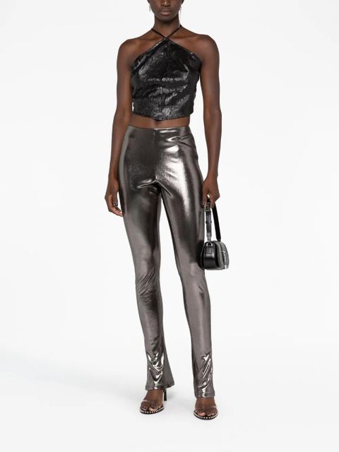 Blumarine laminated-finish high-waisted trousers - Grey - zdjęcie produktu nr 2