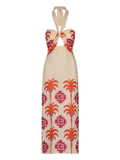 Johanna Ortiz Water Adventure halterneck printed linen midi dress - Neutrals - zdjęcie produktu nr 1