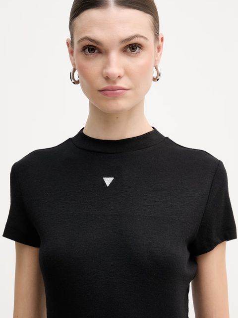 Guess t-shirt z domieszką jedwabiu TINA - zdjęcie produktu nr 1