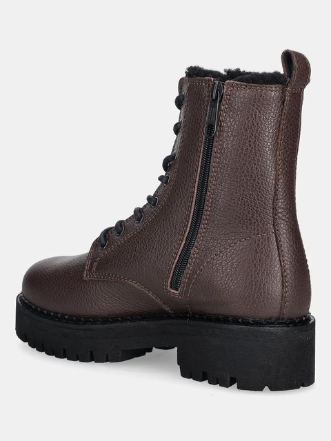 Tommy Jeans botki skórzane TJW URBAN LACEUP BOOT WL damskie kolor brązowy na platformie ocieplone EN0EN02906