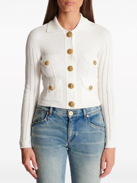 Balmain buttoned ribbed cardigan - White