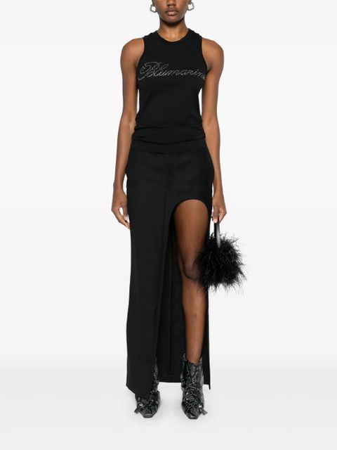 Blumarine rhinestone-logo tank top - Black