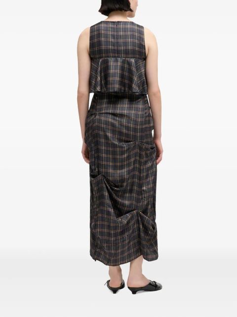 GANNI ruffled checked midi dress - Grey