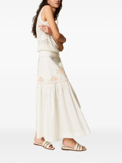 TWINSET floral-embroidered tiered skirt - White - zdjęcie produktu nr 2
