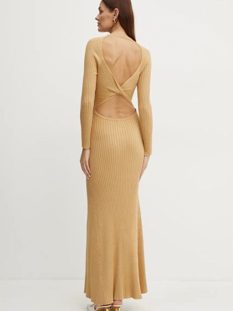 Bardot sukienka AMARO kolor beżowy maxi rozkloszowana 59510DB