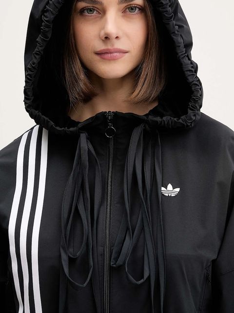 adidas Originals bluza Ribbon Off Placed 3 Stripes Tracktop damska kolor czarny z kapturem z aplikacją JX2698