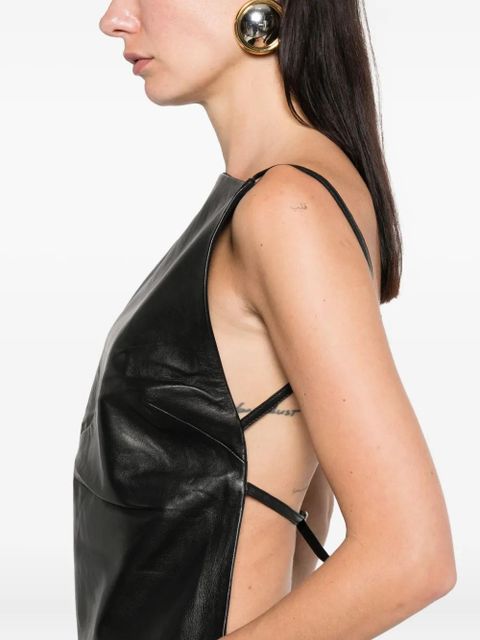St. Agni square-neck leather top - Black