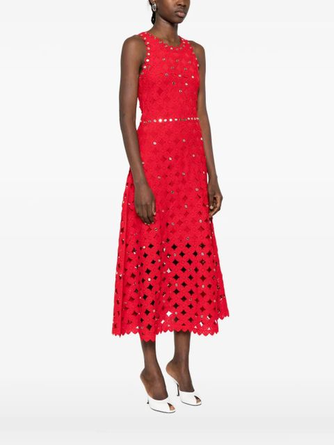 Maje scalloped-detail openwork midi dress - Red