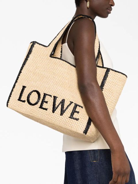 LOEWE logo-lettering raffia tote bag - Neutrals