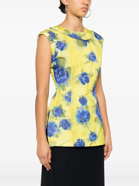 Marni floral-print taffeta top - Yellow