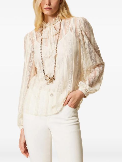 TWINSET striped lace bow blouse - Neutrals - zdjęcie produktu nr 2