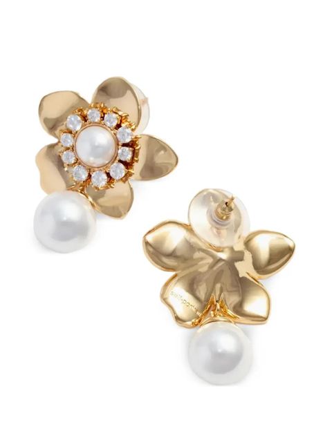 Self-Portrait flower pearl earrings - Gold