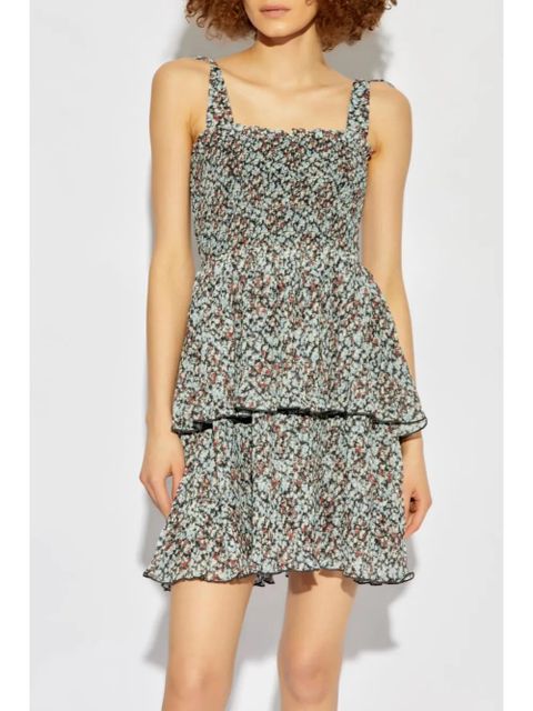 GANNI printed ruffled mini dress - Neutrals