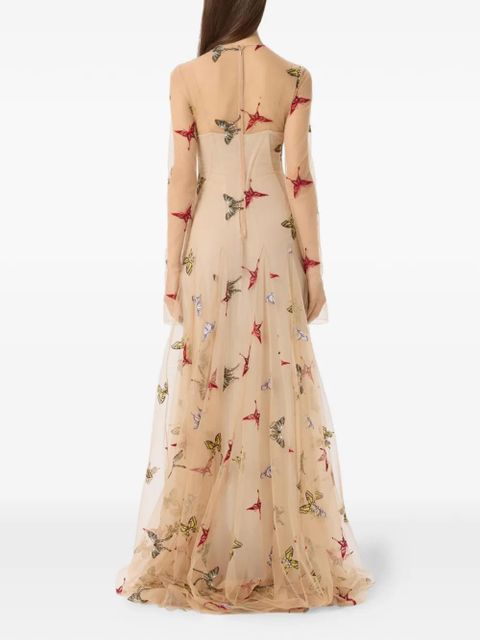 Blumarine butterfly-embroidered maxi dress - Neutrals