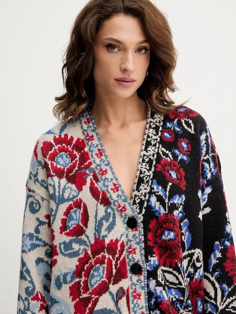 Farm Rio kardigan z domieszką wełny damski kolor czarny ciepły 345841