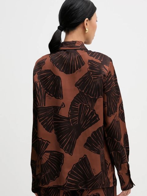 Karl Lagerfeld koszula damska kolor brązowy regular z kołnierzykiem klasycznym B1W11009