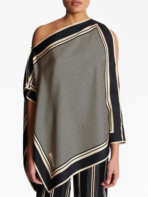 Balmain asymmetric monogram silk top - Black