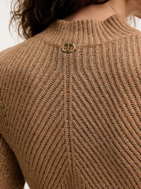 Twinset sukienka z wełną kolor brązowy maxi prosta 252TT3460