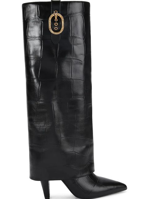 Kurt Geiger London kozaki skórzane Fold Over Tall Boot damskie kolor czarny na słupku 5022300419 - zdjęcie produktu nr 1