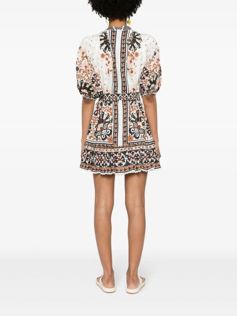 FARM Rio flower-fan-print mini dress - Brown