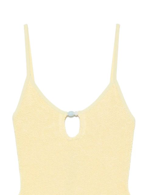Hunza G Mia bead-embellished crinkle-effect swimsuit - Yellow