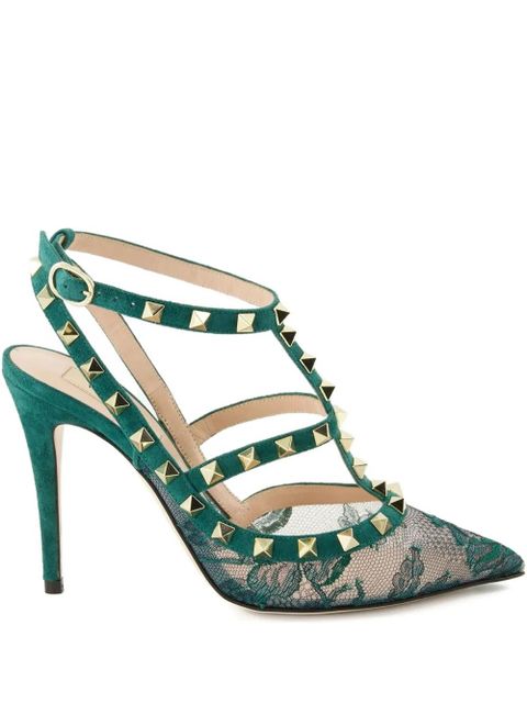 Valentino Garavani 100mm rockstud lace court pumps - Green - zdjęcie produktu nr 1