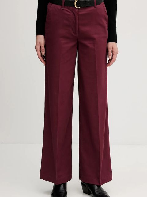 Sisley spodnie damskie kolor bordowy szerokie high waist 4AI6LE03G - zdjęcie produktu nr 1