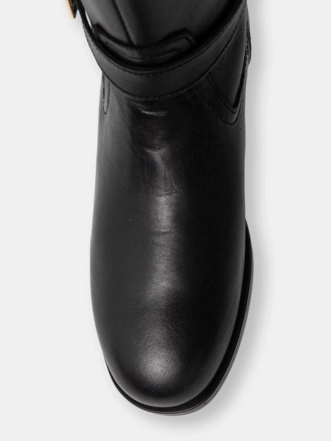 Tommy Hilfiger kozaki skórzane TH BUCKLE RIDING LTHR LONG BOOT damskie kolor czarny na płaskim obcasie FW0FW08873