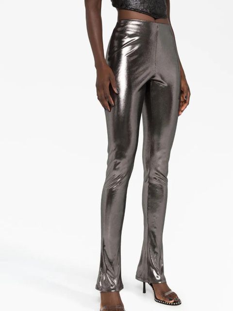 Blumarine laminated-finish high-waisted trousers - Grey
