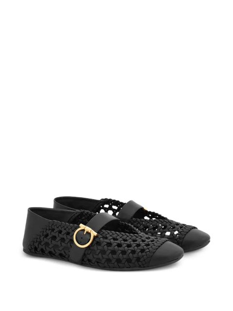 Ferragamo braided Gancini-buckle ballet flats - Black